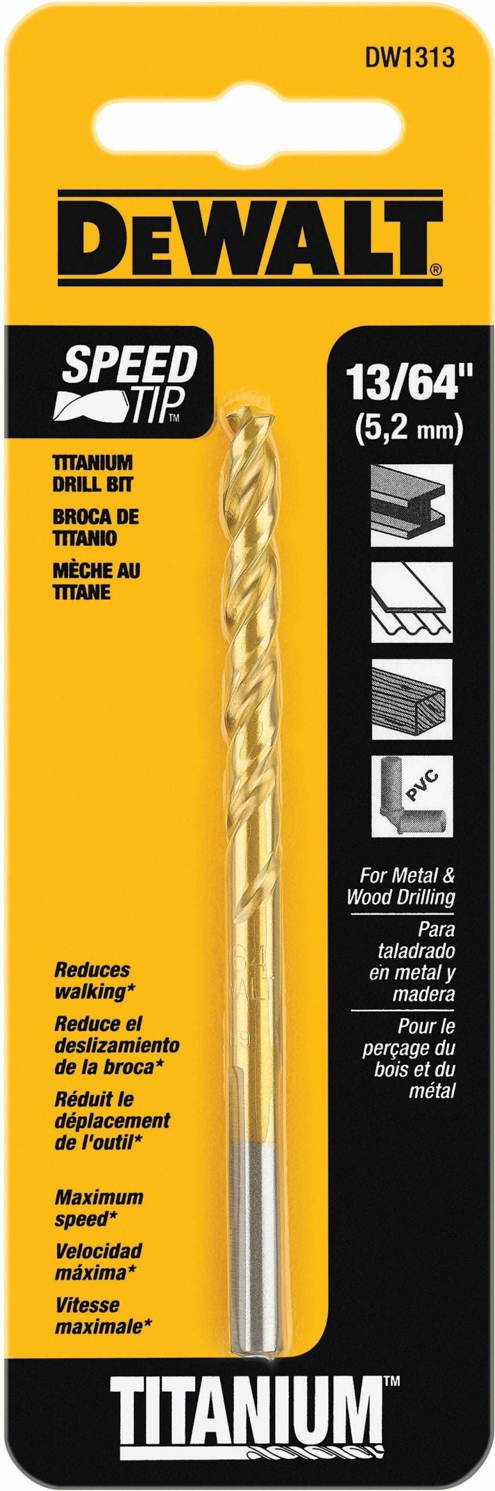 metal // Wood Details about  / DeWalt 13//64” Speed Tip Titanium Drill Bit